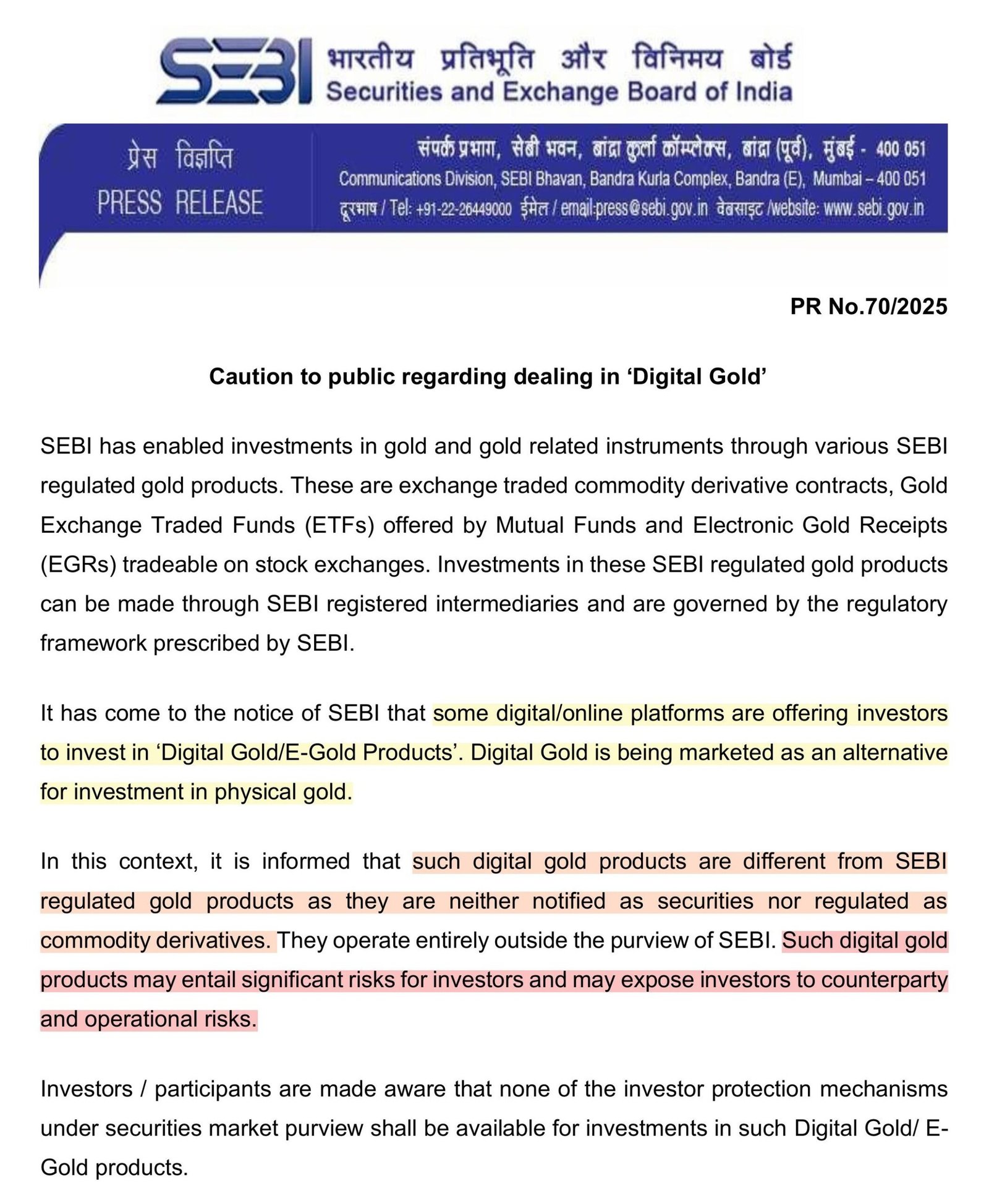 You are currently viewing SEBI Cautions regarding dealing in so-called ‘Digital Gold’