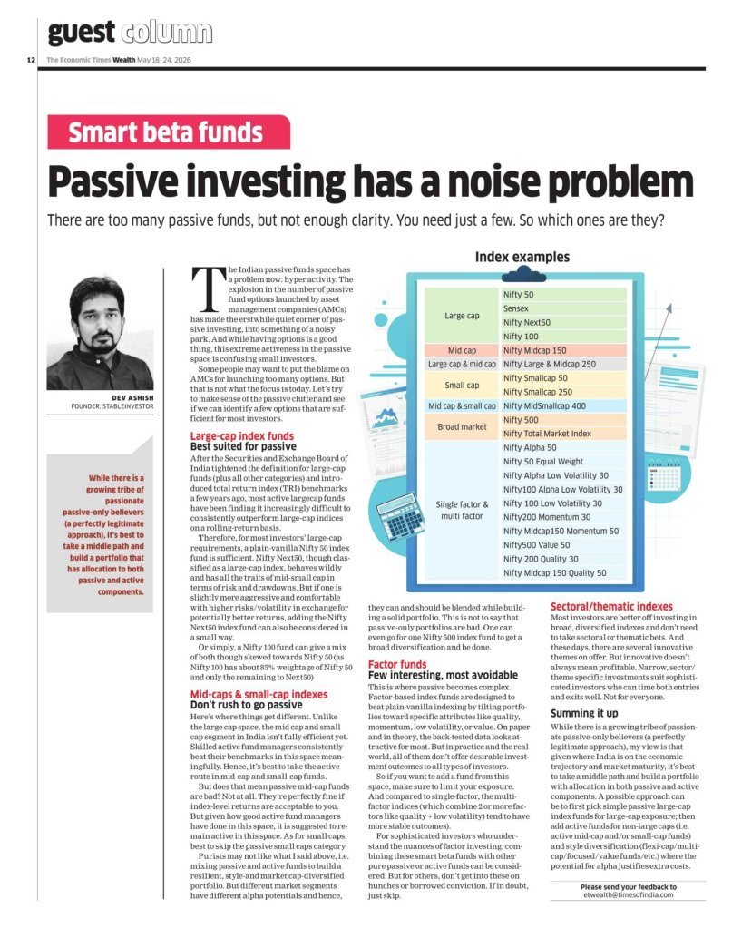 You are currently viewing Passive Investing Has a Noise Problem – Economic Times Wealth (18-May-2026)